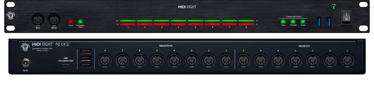 Geräteansicht MIDI EIGHT Vorder- und Rückseite